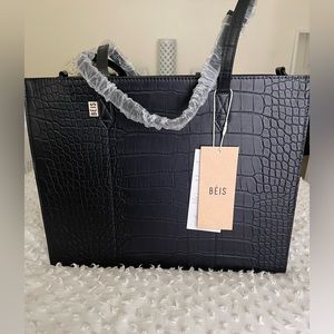 BEIS “The Work Tote” in Black Croc